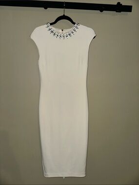 Ted Baker London Ivory Midi Dress with Jeweled Neckline